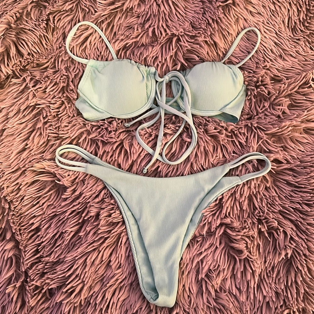 teal string side bathing suit